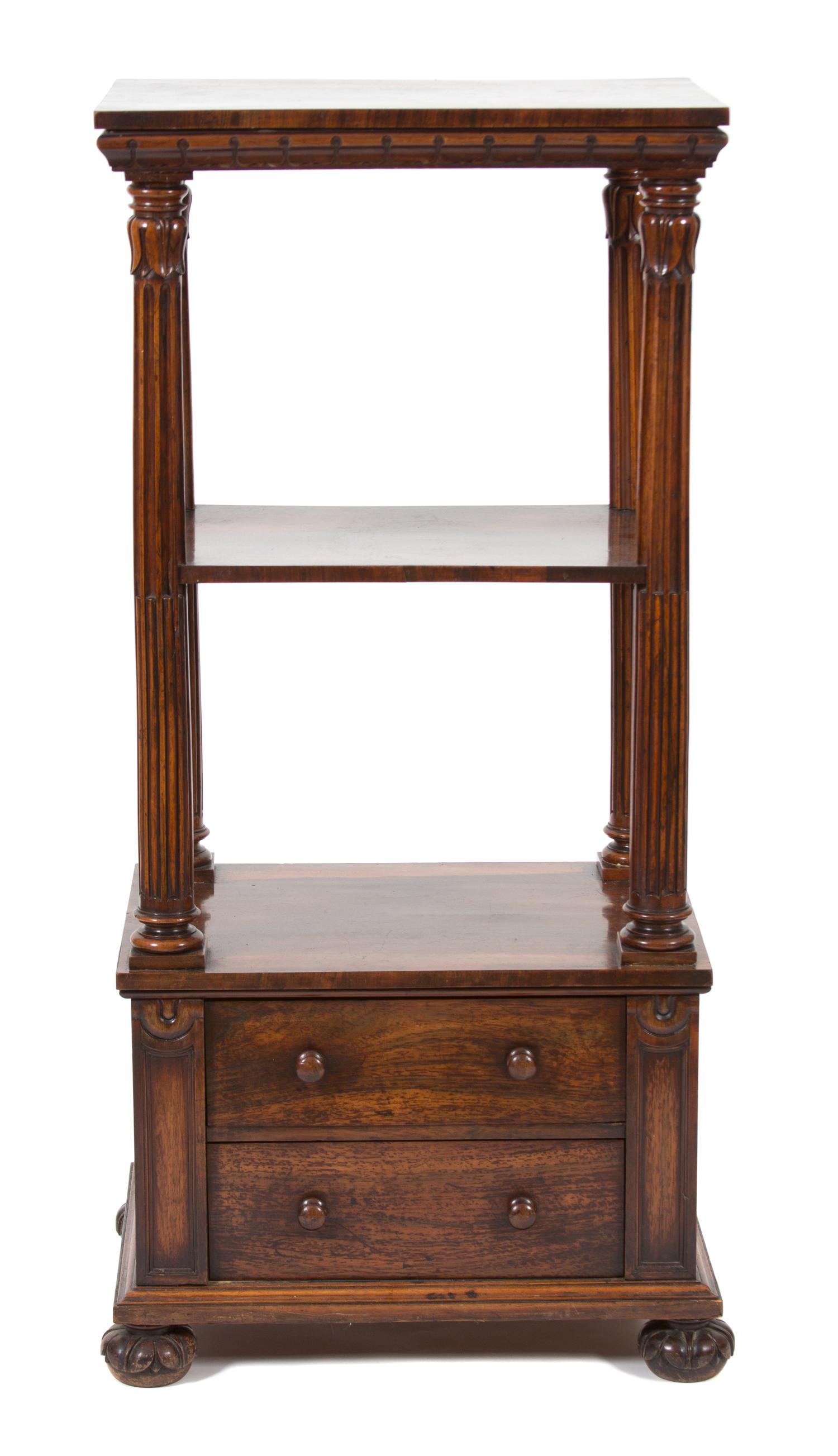 William IV Style Mahogany Etagere Height 50 x width 25 x depth 18 1/2 inches. — 20TH CENTURY
