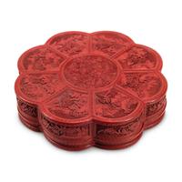 A Chinese Carved Red Lacquer Floriform Box