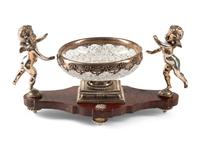 An American Silver Mounted Cut Glass, Marble and Silvered Bronze Table Centerpiece
