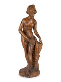 A Classically Inspired Carved Wooden Sculpture of a Standing Nude Female