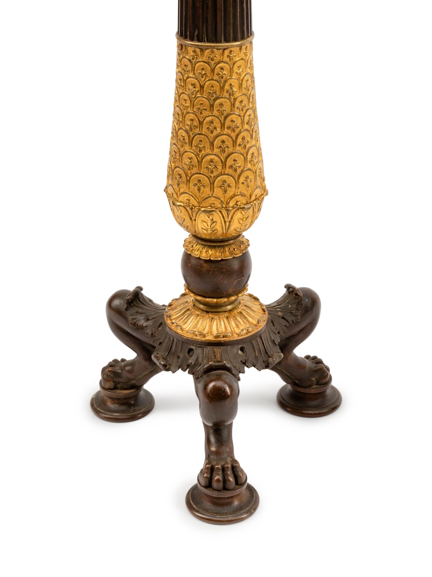 A Pair of Empire Style Parcel-Gilt and Patinated Bronze Six-Light Candelabra — 19TH CENTURY
