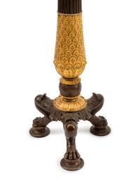A Pair of Empire Style Parcel-Gilt and Patinated Bronze Six-Light Candelabra — 19TH CENTURY