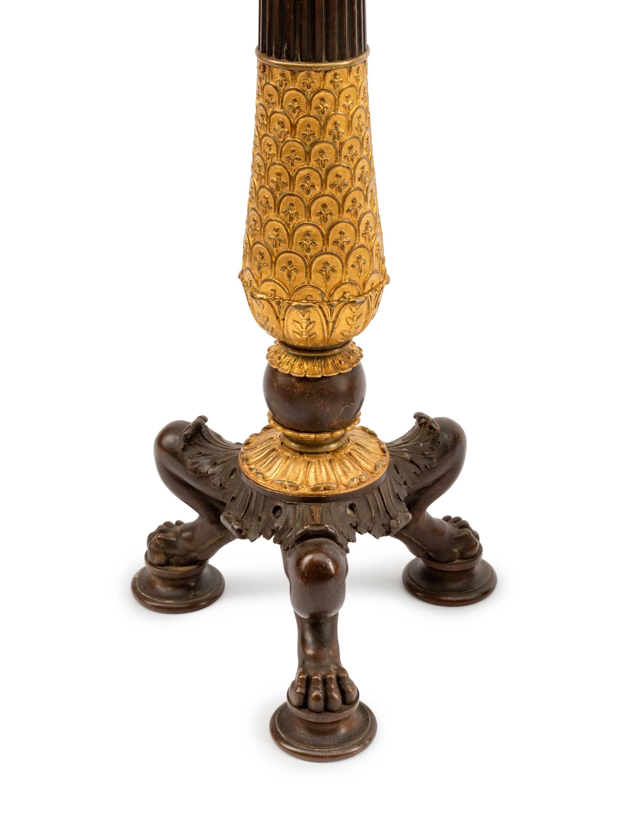 A Pair of Empire Style Parcel-Gilt and Patinated Bronze Six-Light Candelabra — 19TH CENTURY