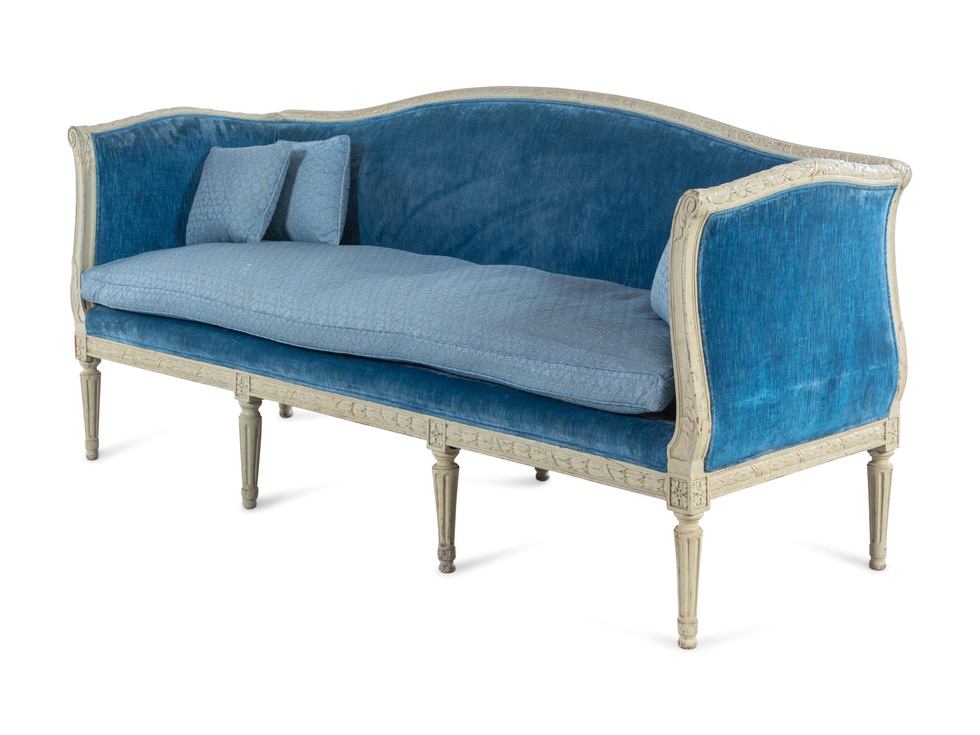 A Gustavian Carved and Gray-Painted Sofa