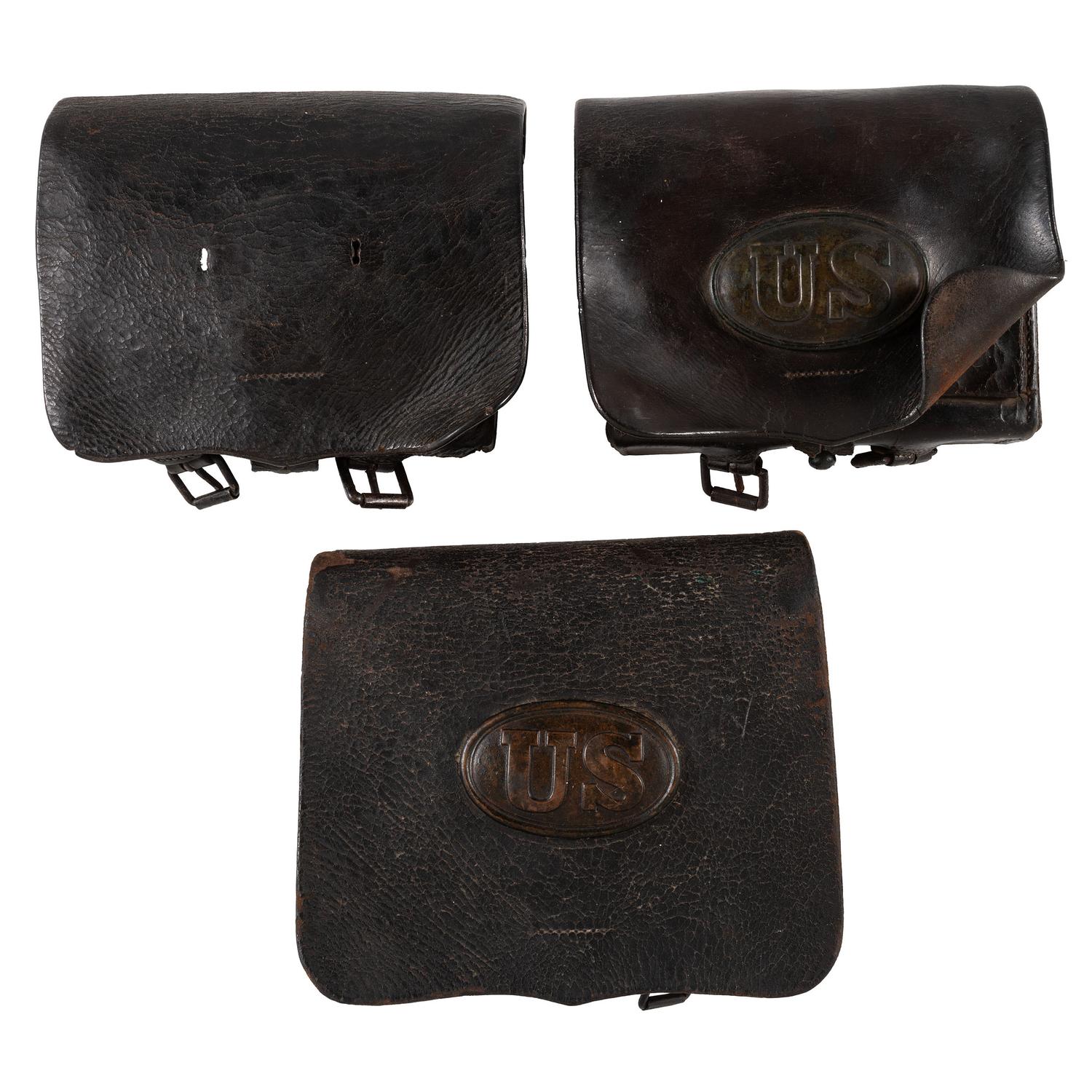 Lot of Three U.S. Pattern 1861 Cartridge Boxes (Two with Plates)
