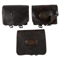 Lot of Three U.S. Pattern 1861 Cartridge Boxes (Two with Plates)