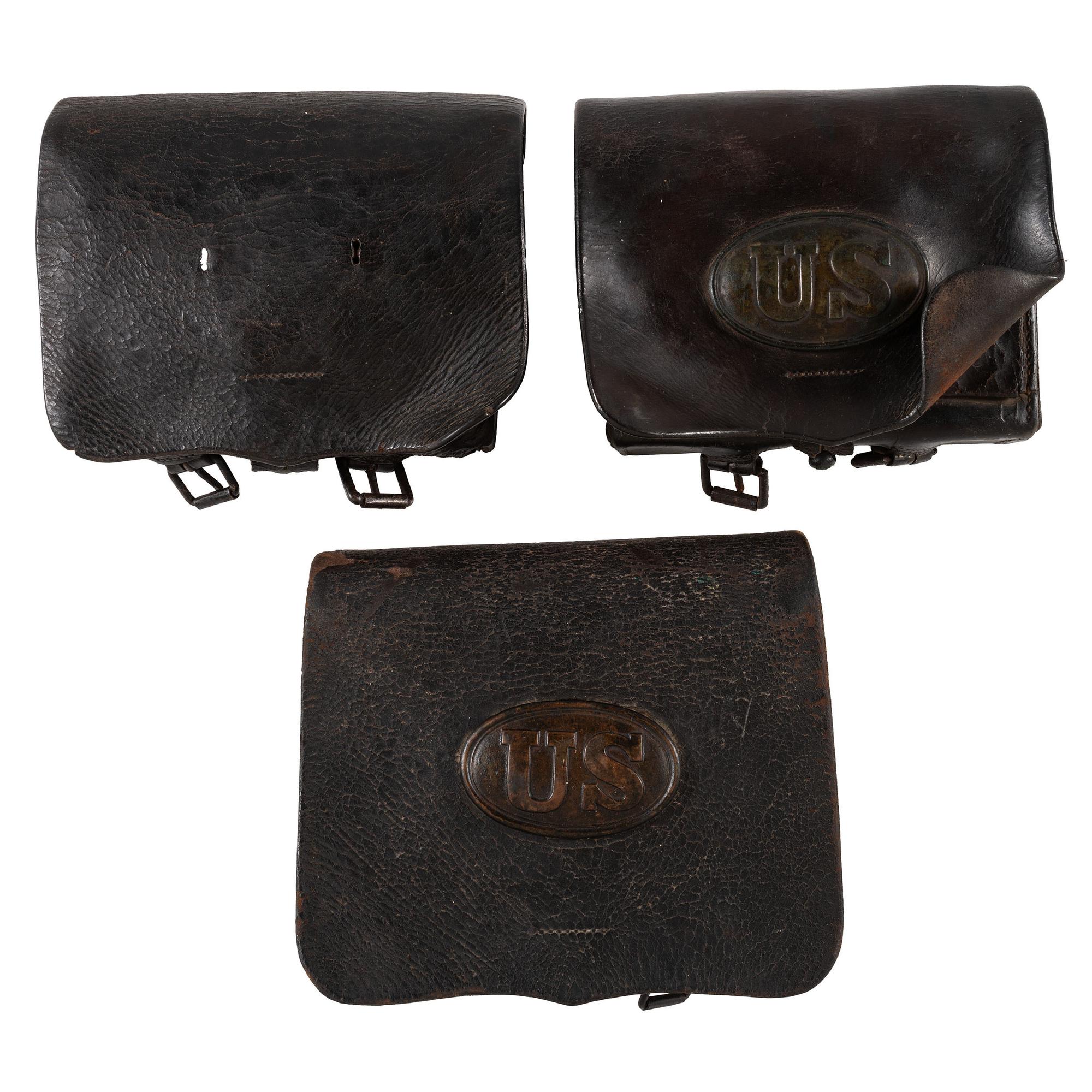 Lot of Three U.S. Pattern 1861 Cartridge Boxes (Two with Plates)