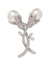 A White Gold, Cultured Baroque South Sea Pearl and Diamond Brooch, 15.75 dwts.