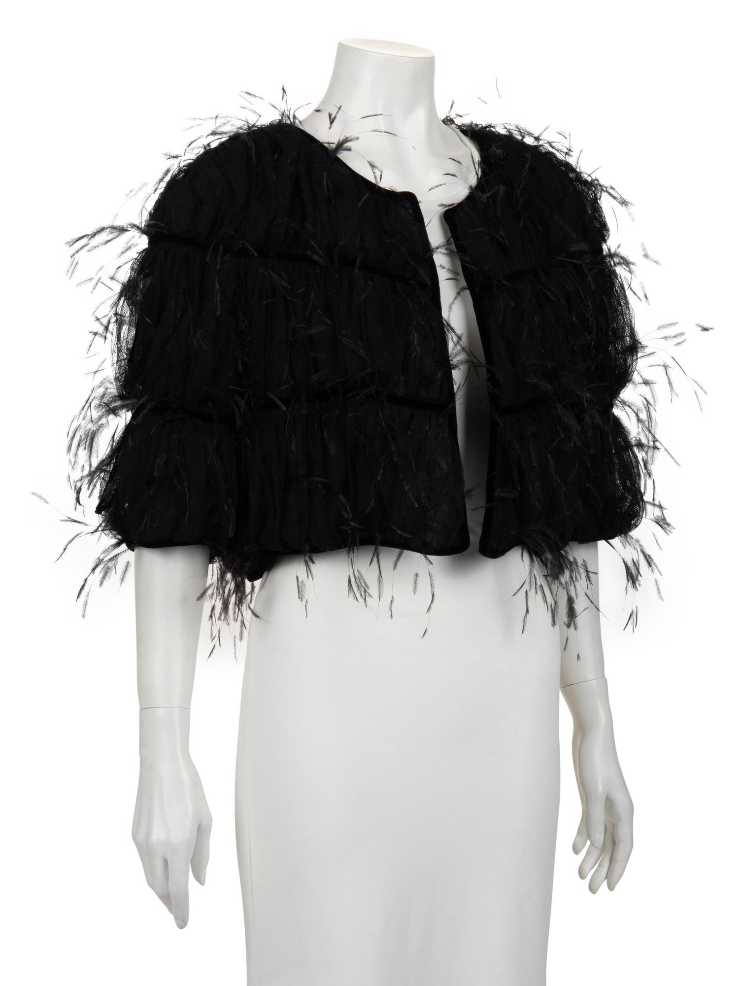 Ralph Rucci Silk Net and Ostrich Feather Crop Jacket