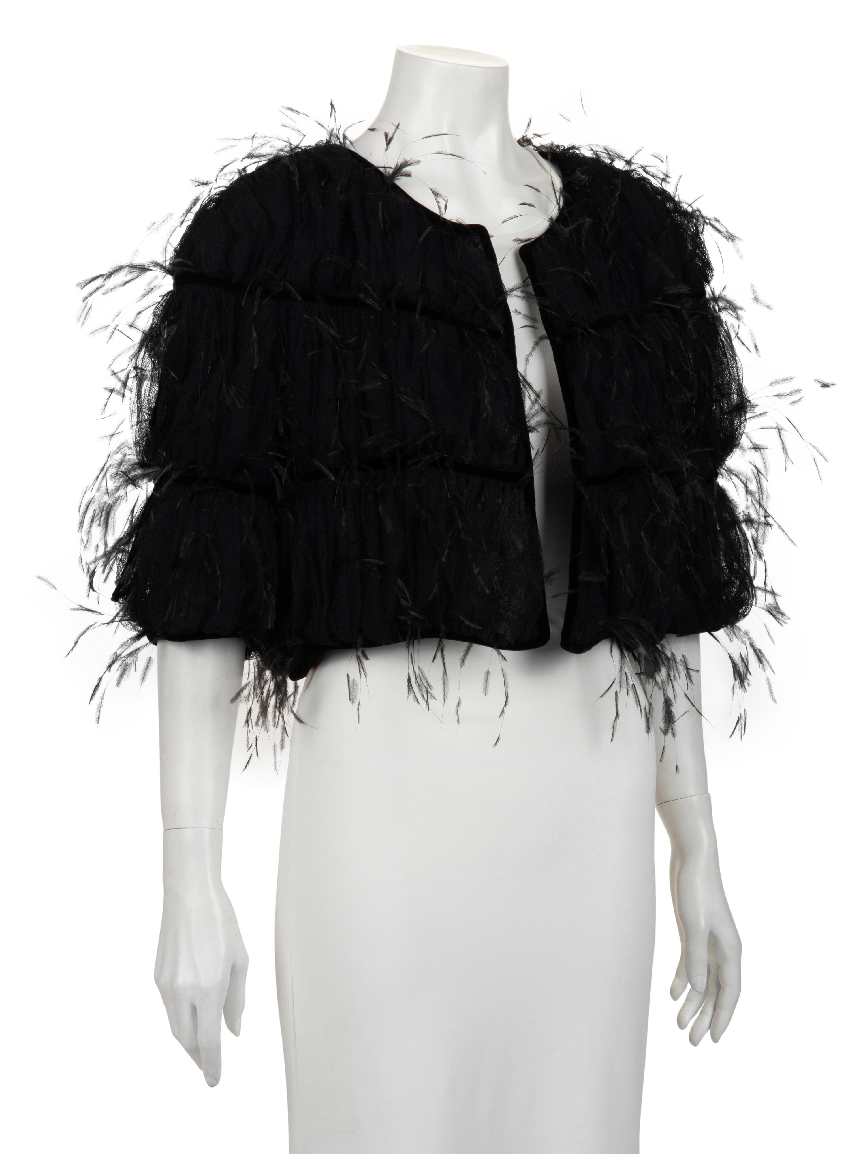Ralph Rucci Silk Net and Ostrich Feather Crop Jacket