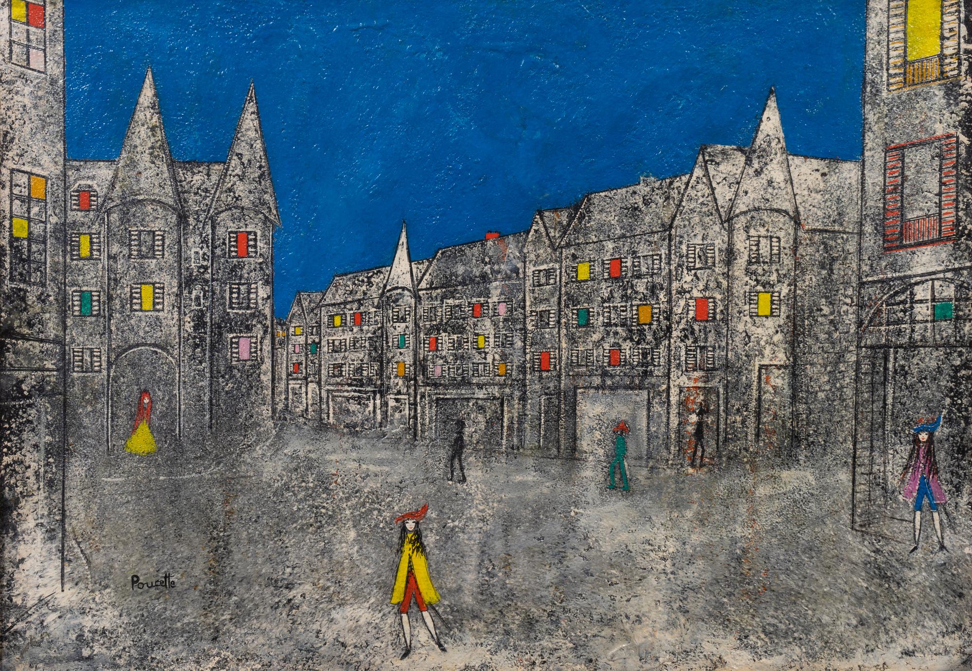 Whimsical Town Scene and Musicians