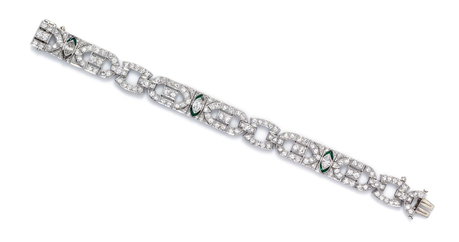 An Art Deco Platinum and Diamond Bracelet, 20.60 dwts.