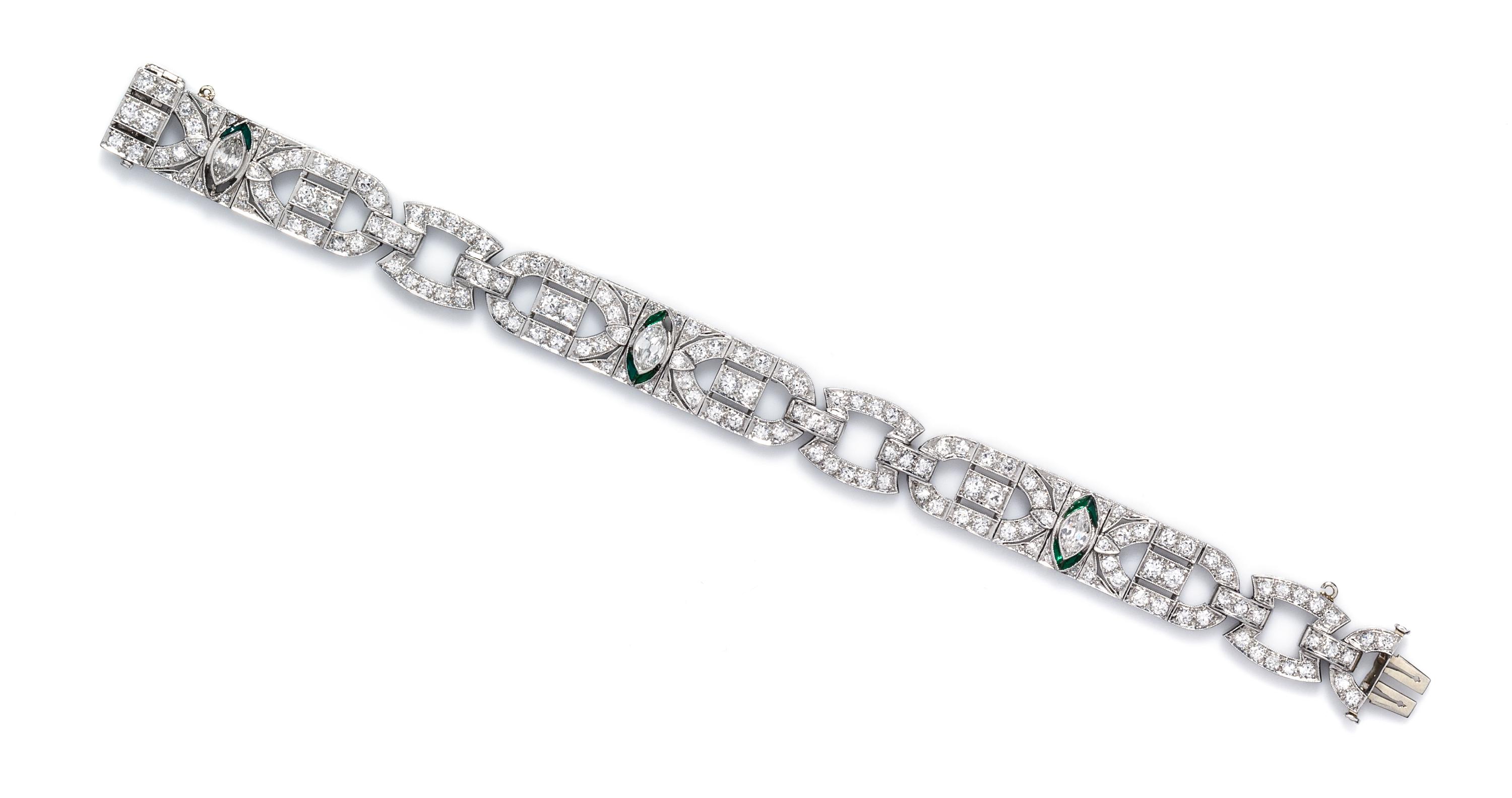 An Art Deco Platinum and Diamond Bracelet, 20.60 dwts.