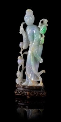 A Lavender and Apple Green Jadeite Figure of a Meiren Height 7 inches.