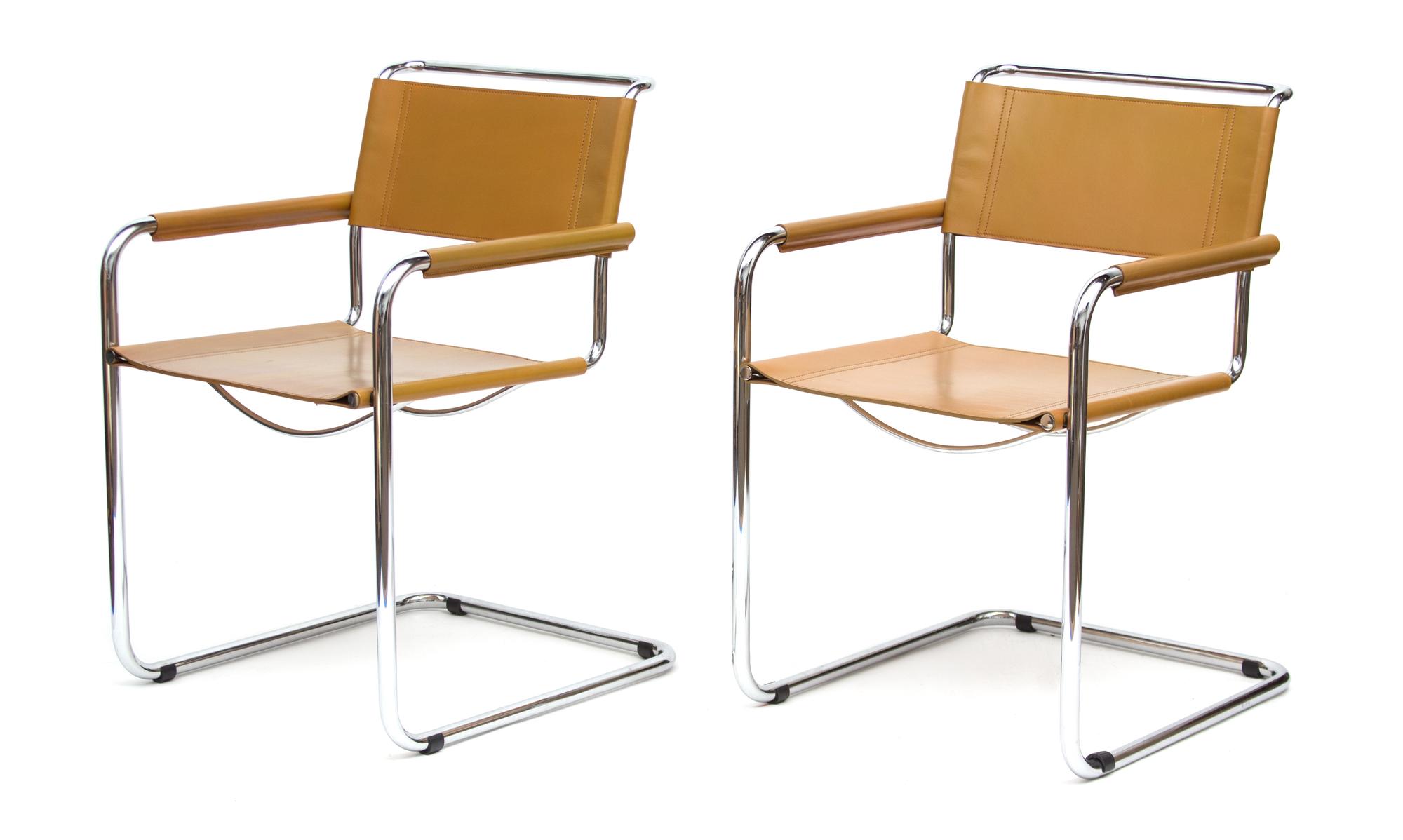 A Set of Six Italian Leather and Chrome Armchairs Height 34 inches. — STENDIG, 20TH CENTURY