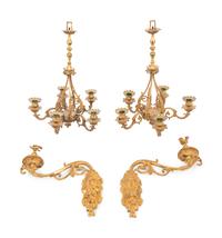 A Pair of Dutch or German Gilt Bronze Five-Light Hanging Wall Lights