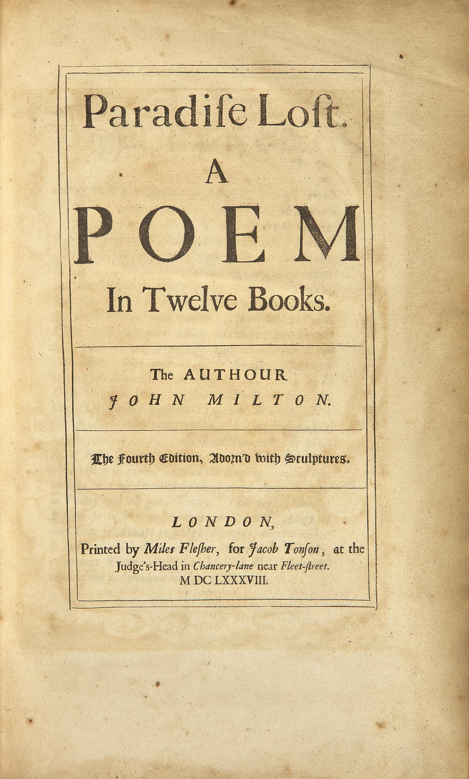 Milton, John. Paradise Lost. A Poem in Twelve Books