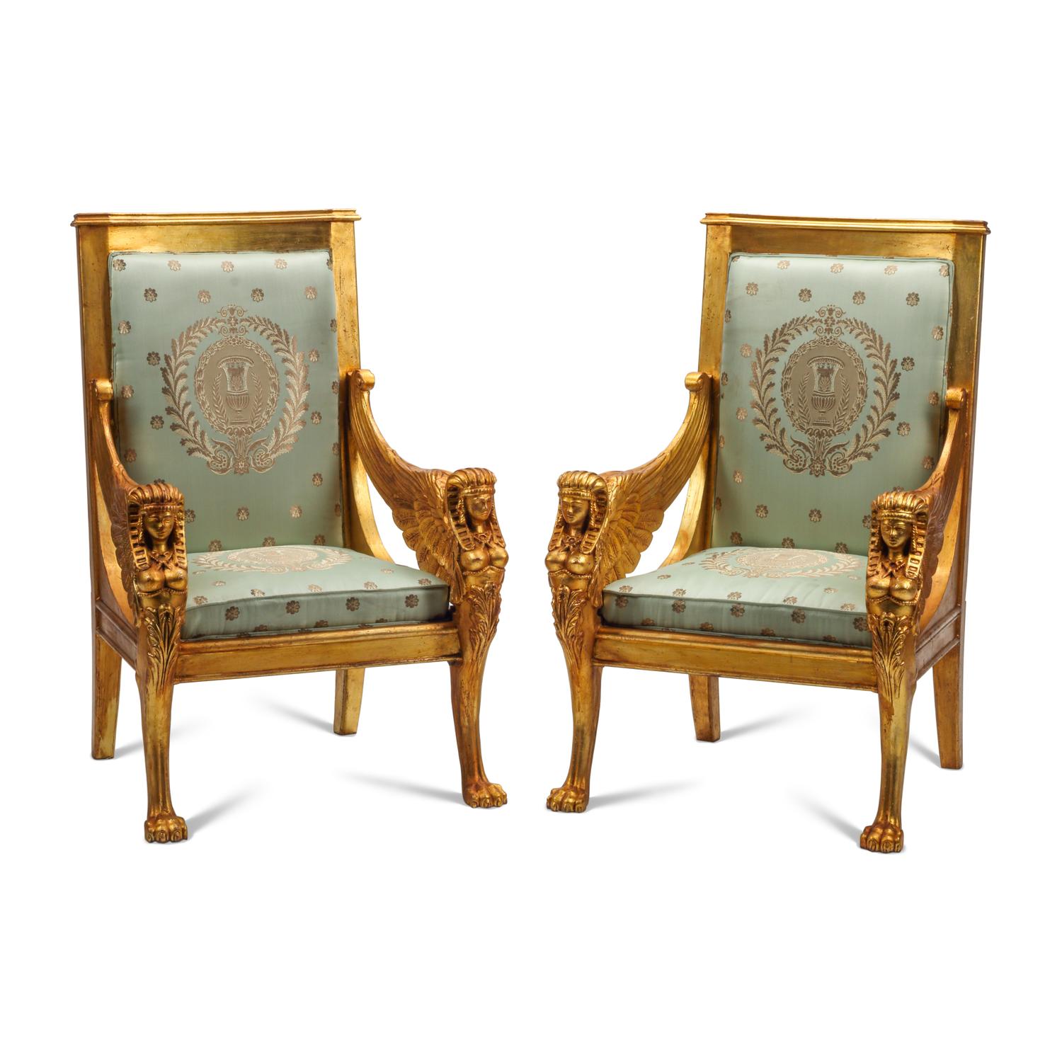 A Pair of Italian Carved Giltwood Armchairs