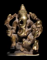 A Small Indian Brass Figural Group of Ganesha and Shakti