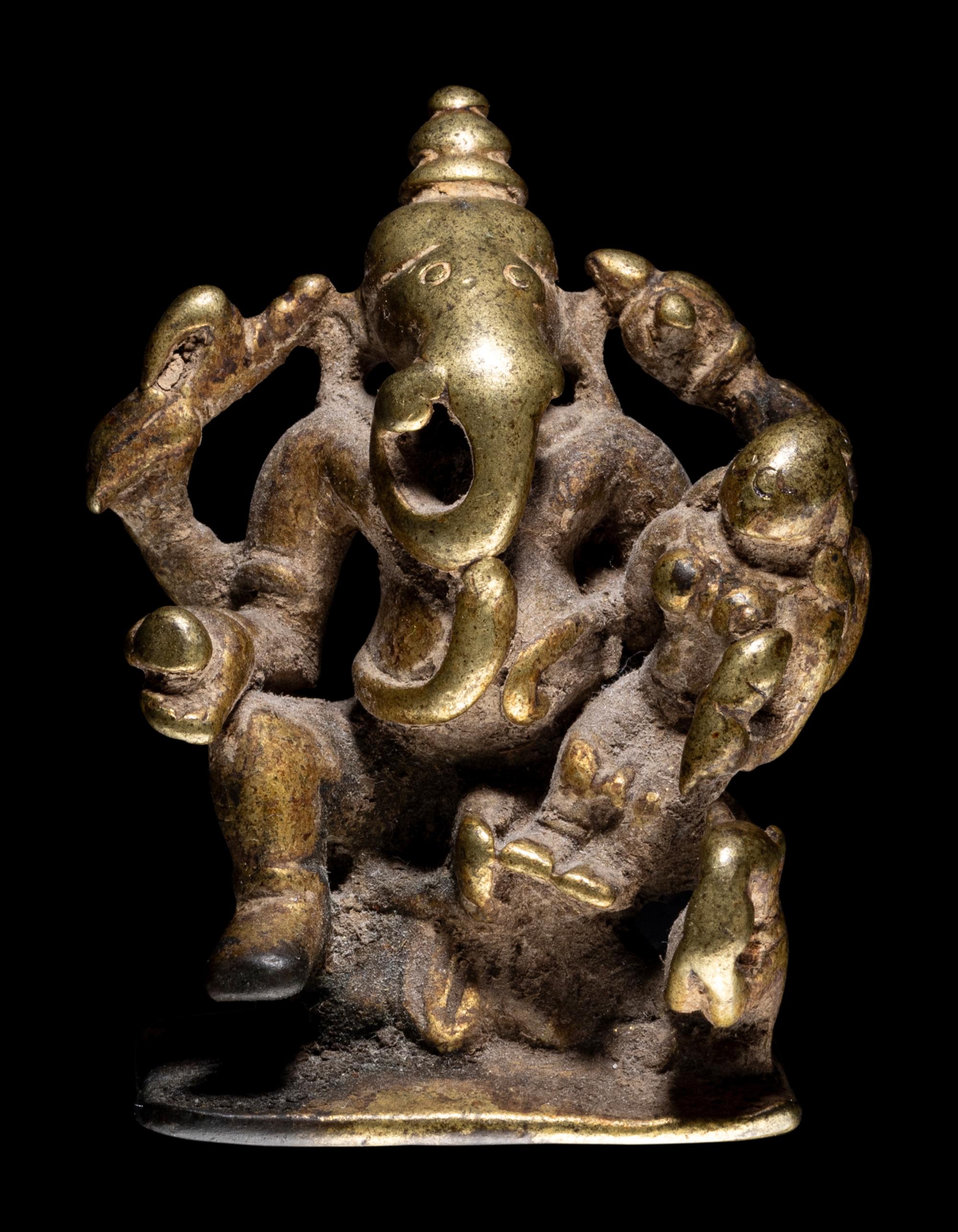 A Small Indian Brass Figural Group of Ganesha and Shakti