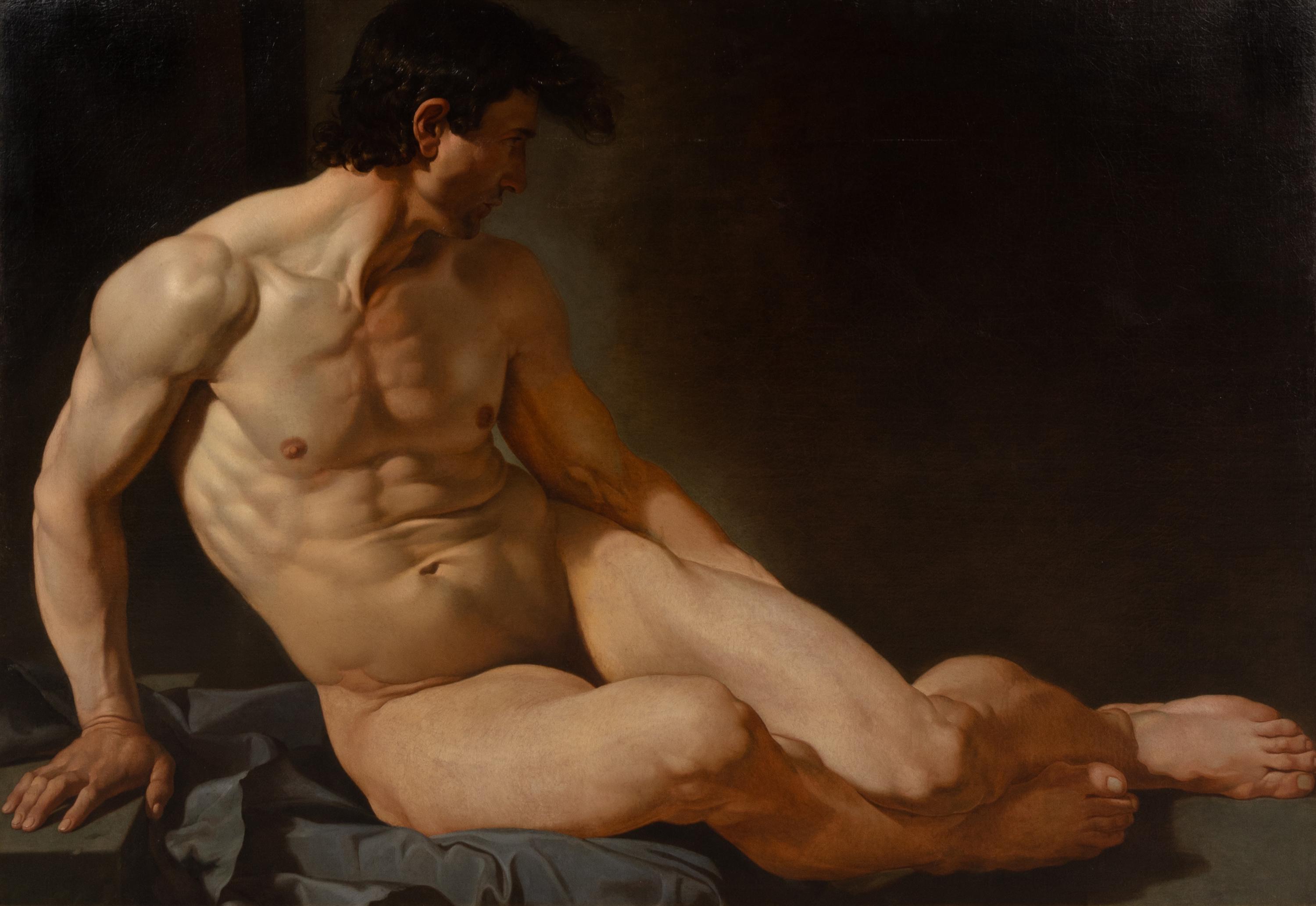 French School, late 18th century — A Seated Male Nude