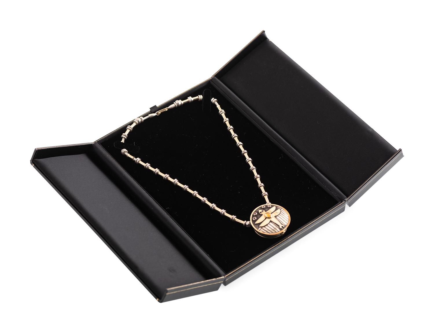 Sterling Silver, Gold and Semi Precious Stone Necklace, with Dragonfly Locket