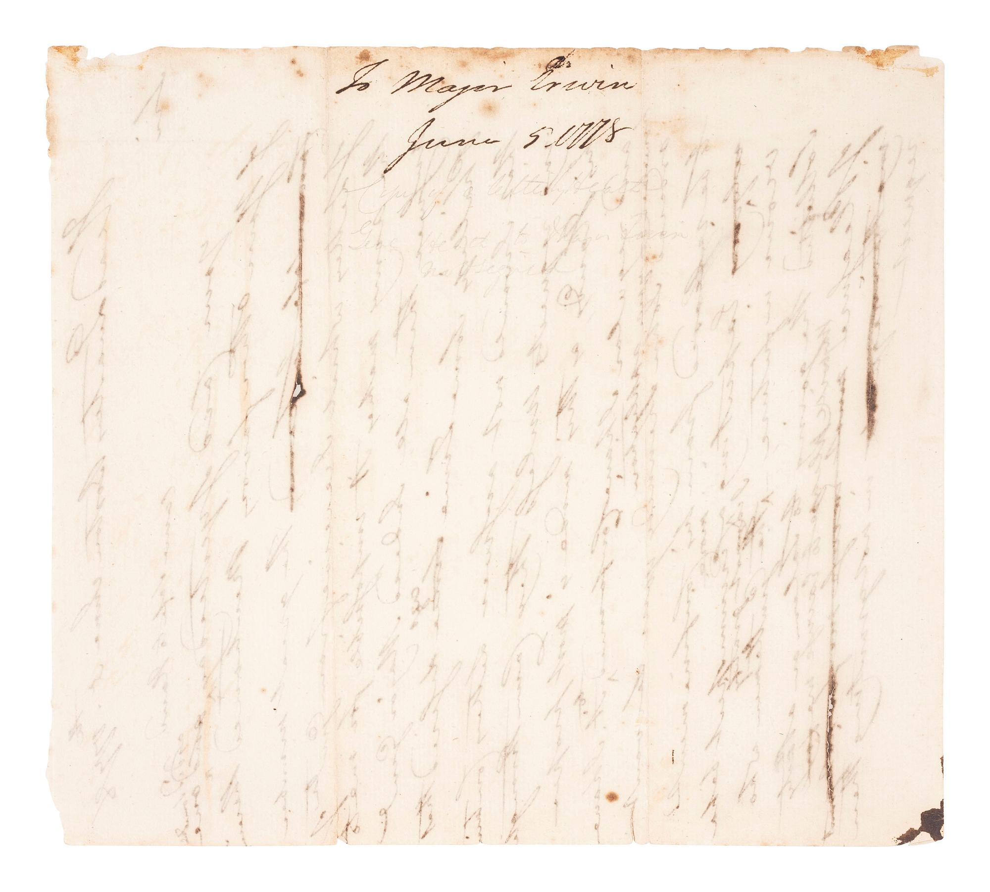 [REVOLUTIONARY WAR]. HEATH, General William (1737-1814). Letter from General Heath, 1778.