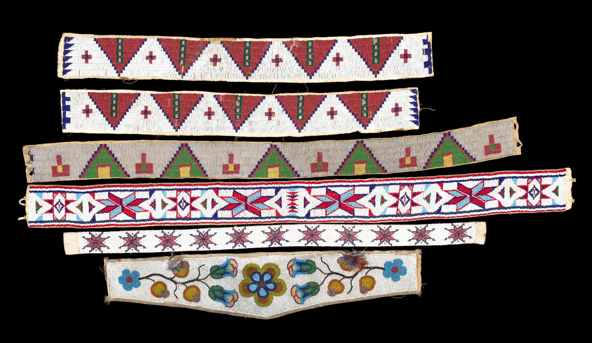 A Group of Plains Beaded Strips Length of longest 38 inches.