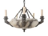 A Neoclassical Style Silvered Brass and Alabaster Five-Light Chandelier