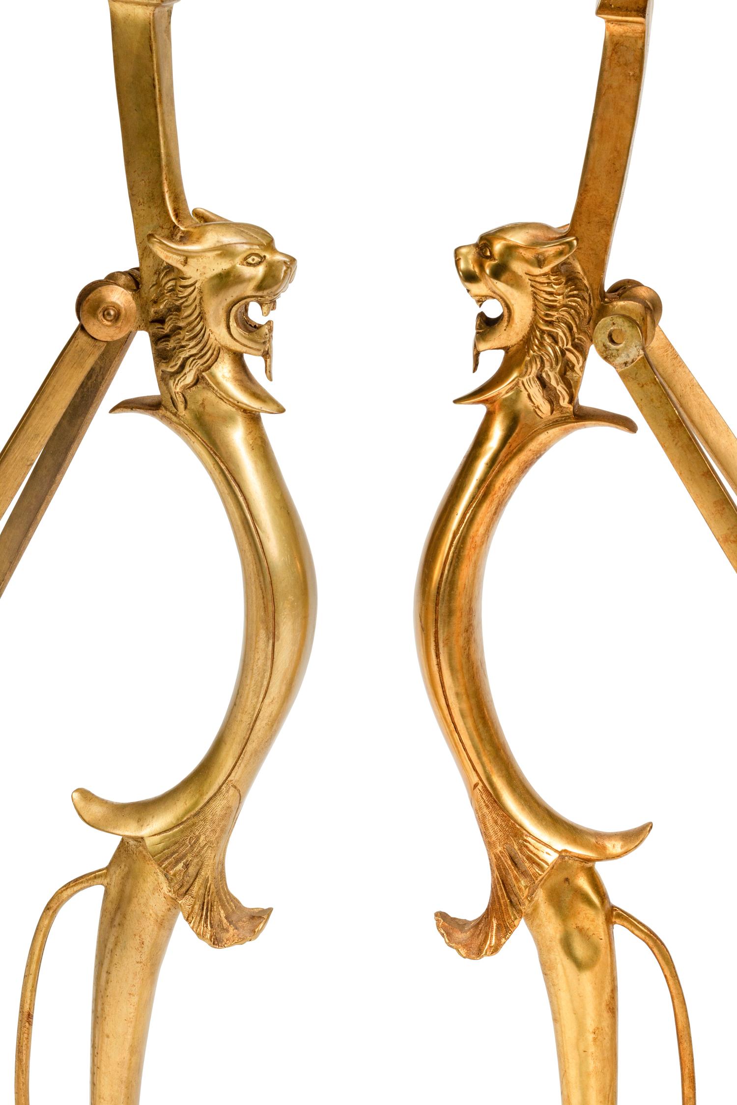 A Pair of Continental Neoclassical Gilt Bronze and Marble Stands
