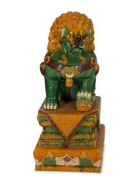 A Large Pair of Sançai-Glazed Porcelain Guardian Lions