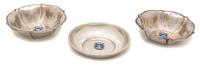 Three Pieces of Continental Silver, Various Makers, including two .830 sweet meat dishes with enameled armorial, one .925 sweet meat di