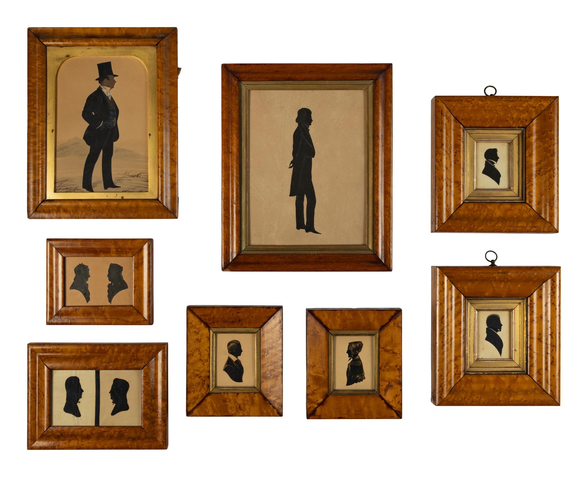 A Collection of Eight Silhouettes in Maple Frames