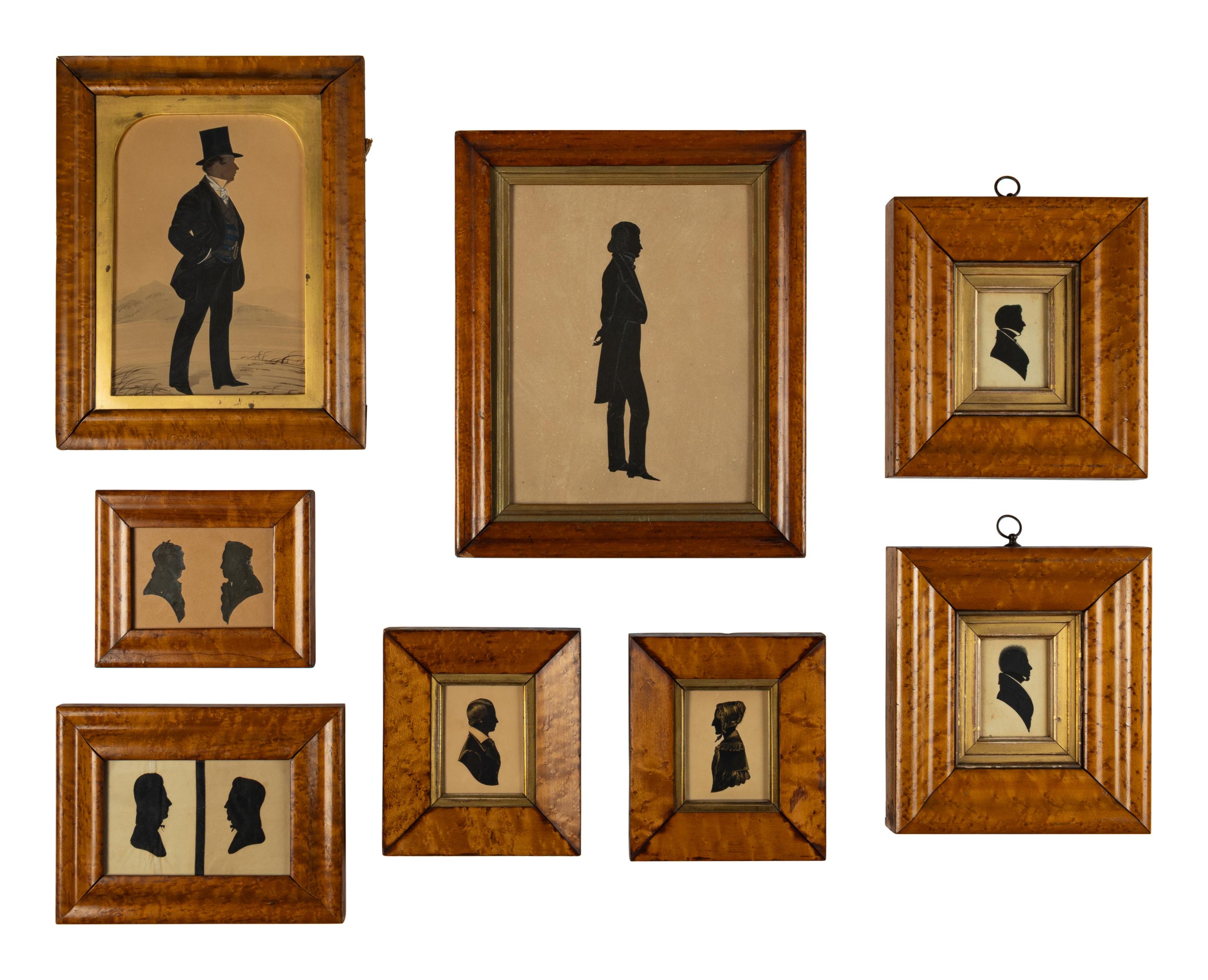 A Collection of Eight Silhouettes in Maple Frames