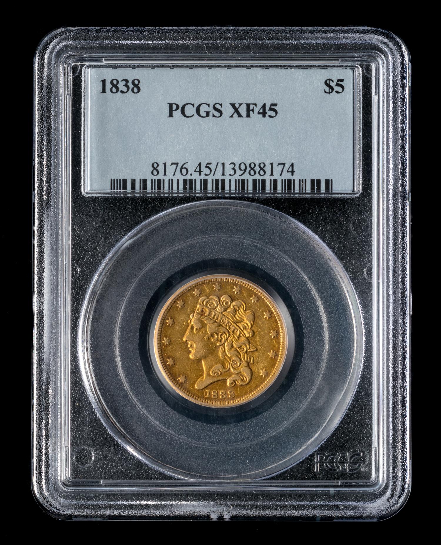 A United States 1838 Classic Head $5 Gold Coin