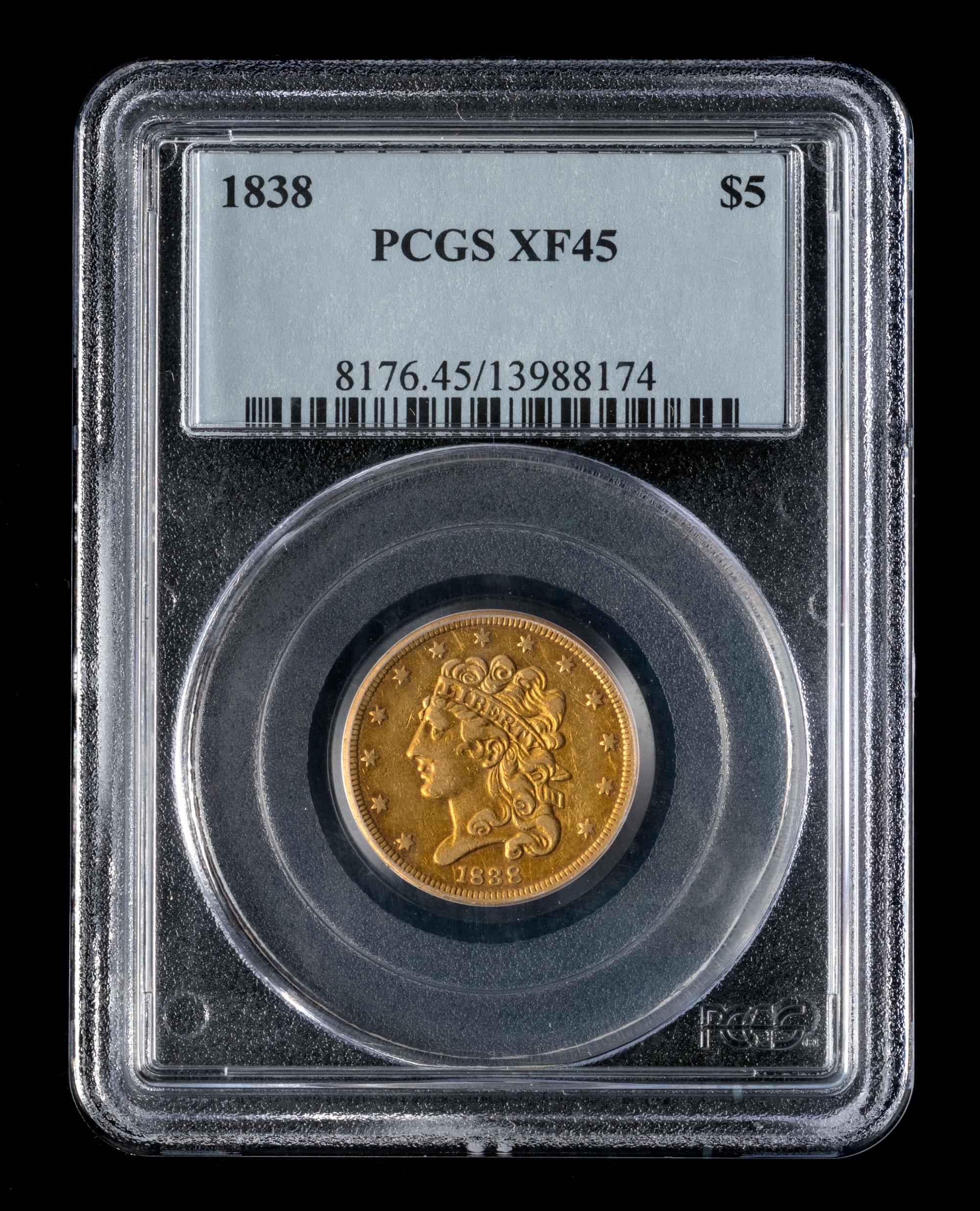 A United States 1838 Classic Head $5 Gold Coin