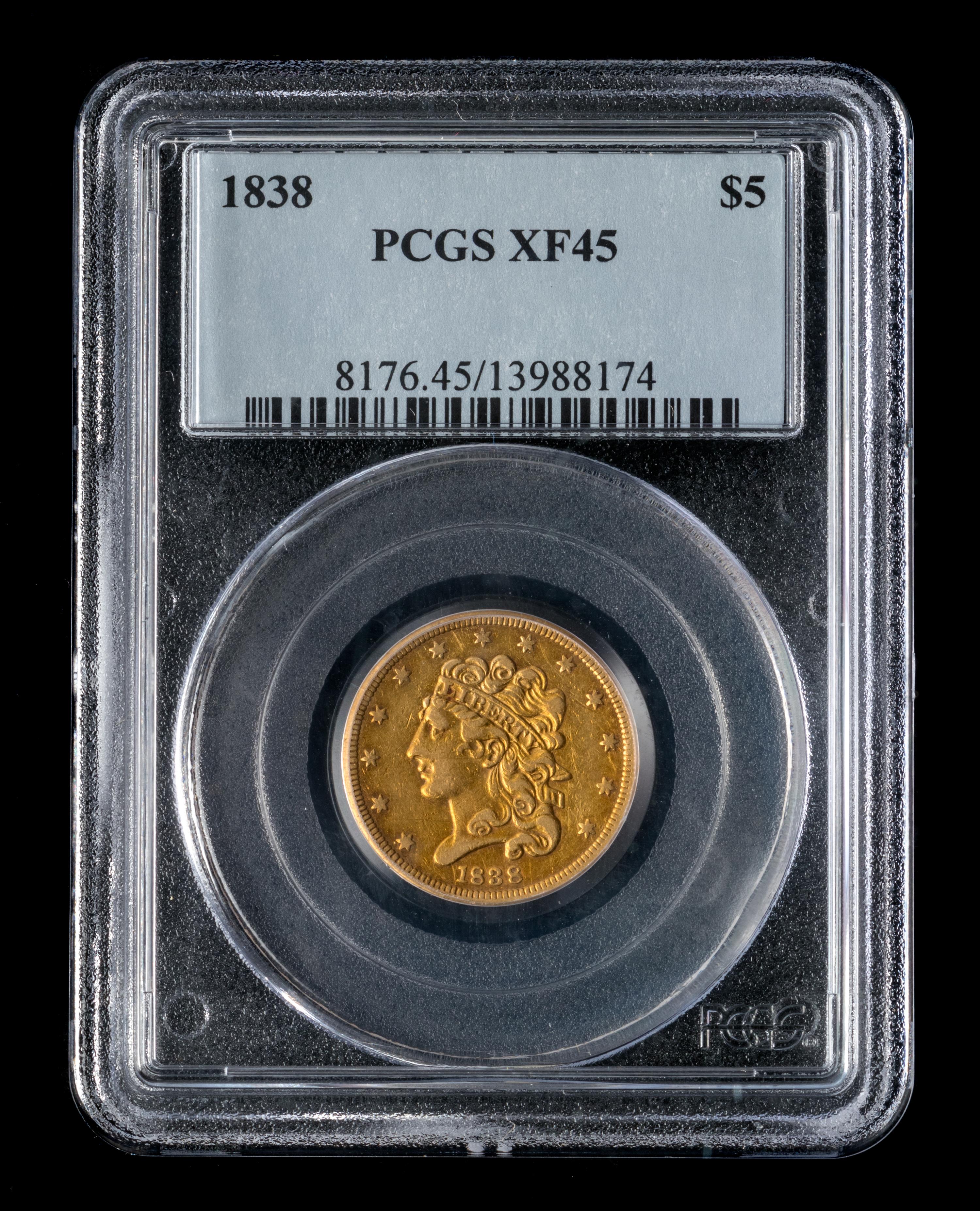 A United States 1838 Classic Head $5 Gold Coin