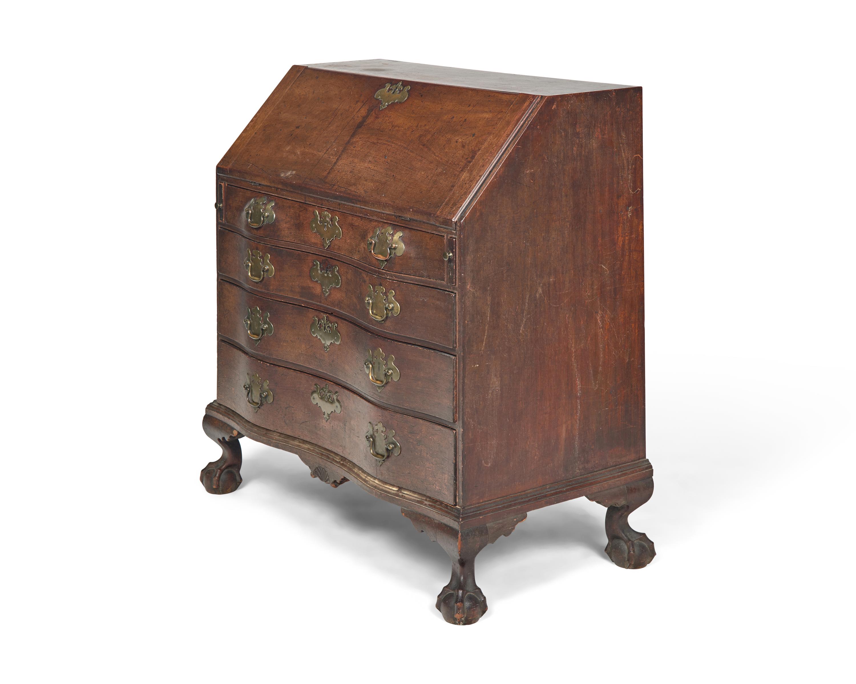 A Chippendale Mahogany Carved Oxbow Slant-Front Desk