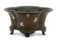 A Gold-Splashed Flori-Form Bronze Incense Burner