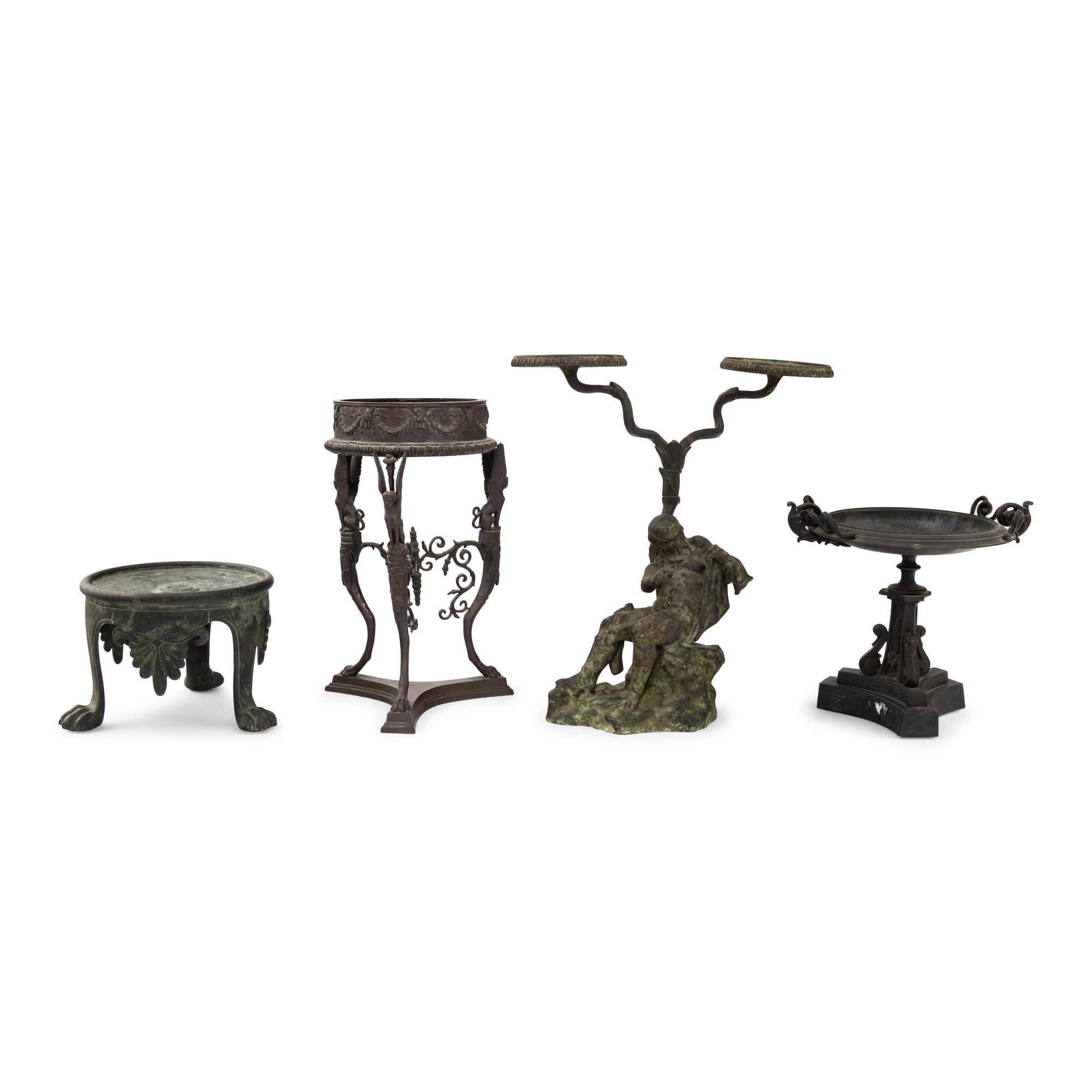 Three Grand Tour Style Patinated Metal Stands