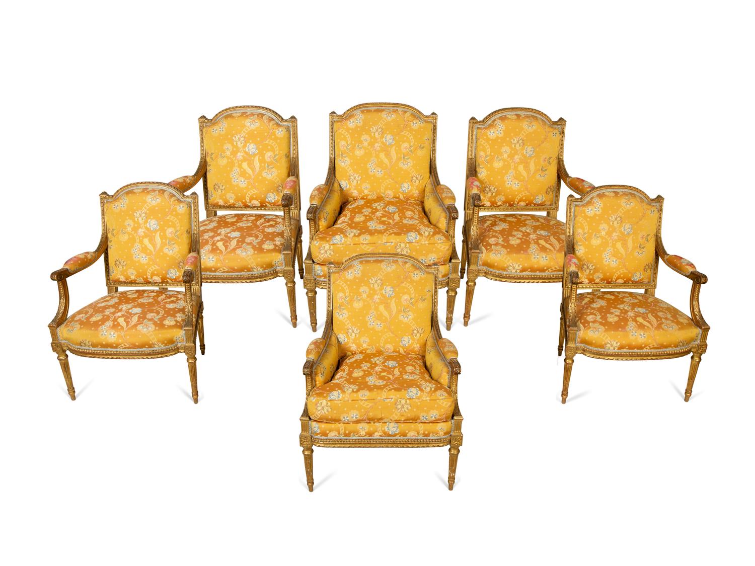 A Louis XVI Giltwood Six-Piece Salon Suite
