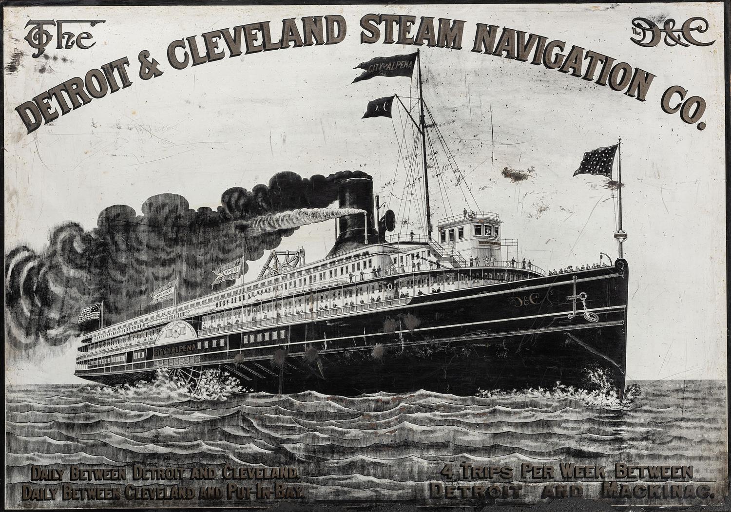 A Detroit & Cleveland Steam Navigation Co . Tin Lithograph Advertising Tray