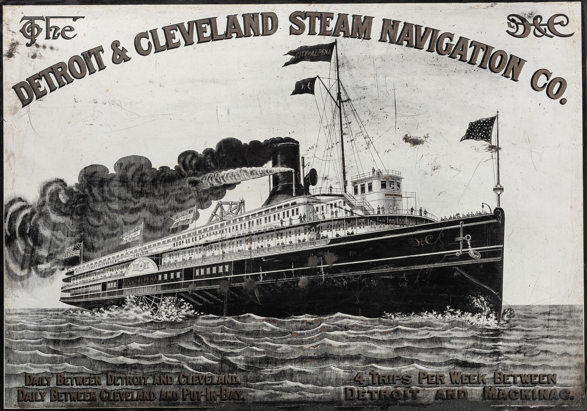 A Detroit & Cleveland Steam Navigation Co . Tin Lithograph Advertising Tray