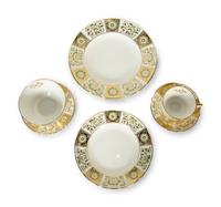 A Royal Crown Derby Porcelain Dinner Service in the Green Derby Panel Pattern