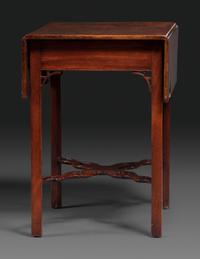 A Late Chippendale Carved and Figured Mahogany Stretcher-Base Pembroke Table