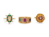A Collection of Yellow Gold, Gemstone and Diamond Rings,