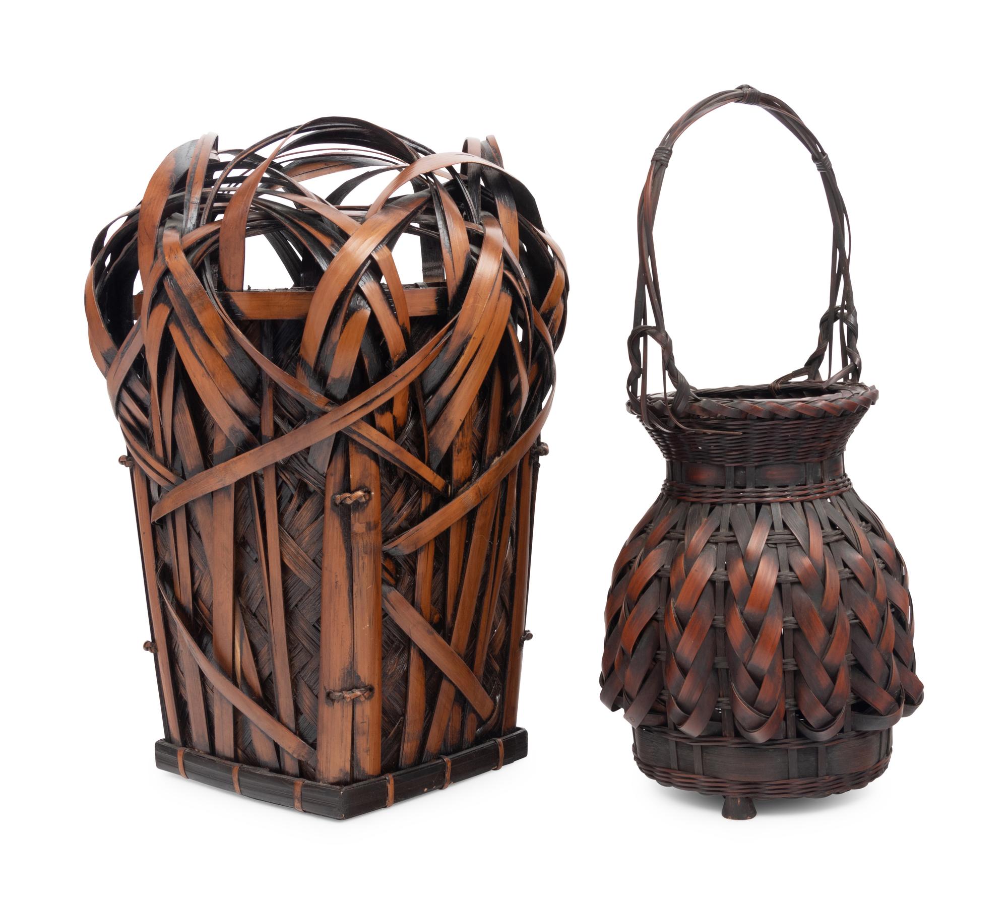 Two Japanese Ikebana Bamboo Flower Arranging Baskets