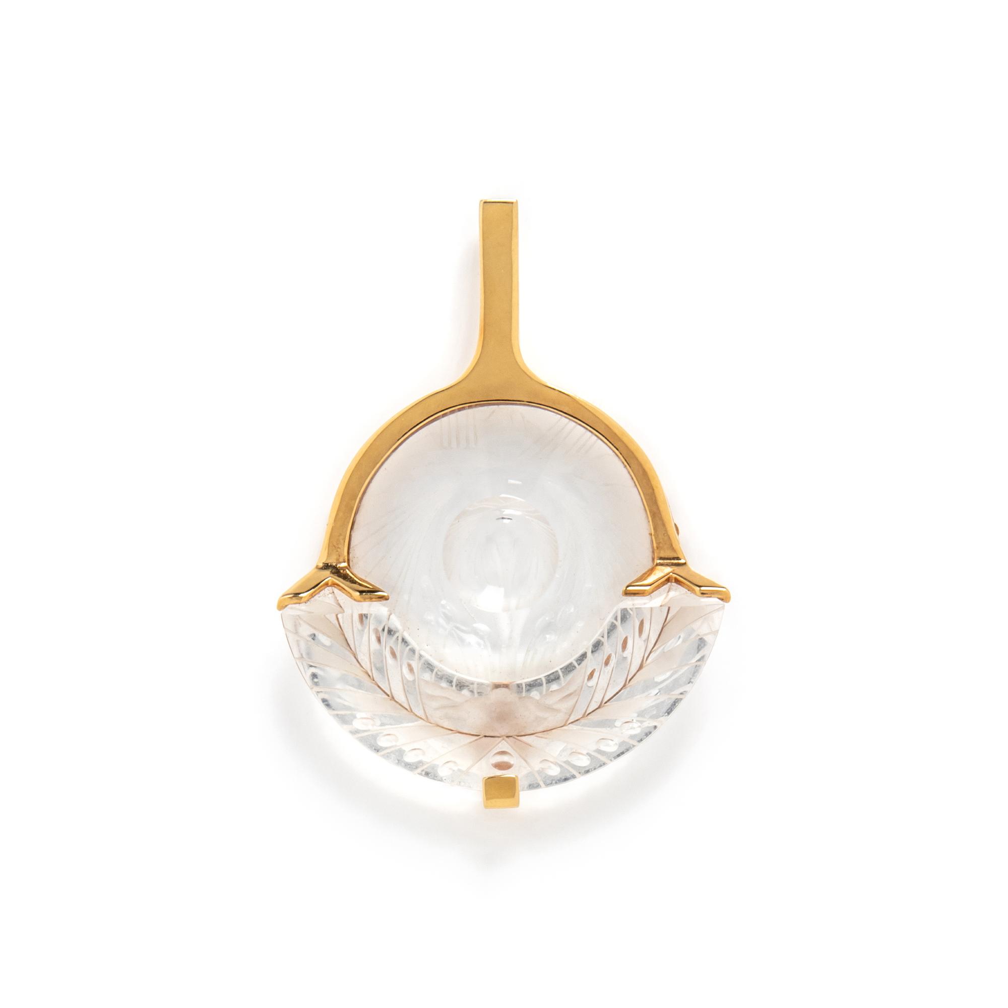 STEUBEN, GLASS AND YELLOW GOLD 'EARTH ELEMENTAL' PENDANT