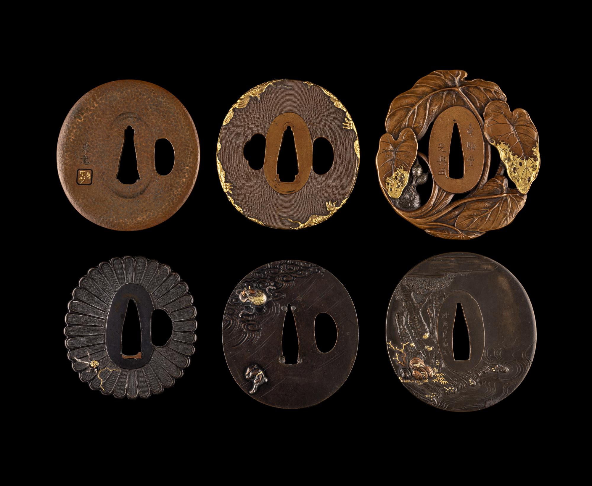 Six Japanese Mixed Metal Tsuba