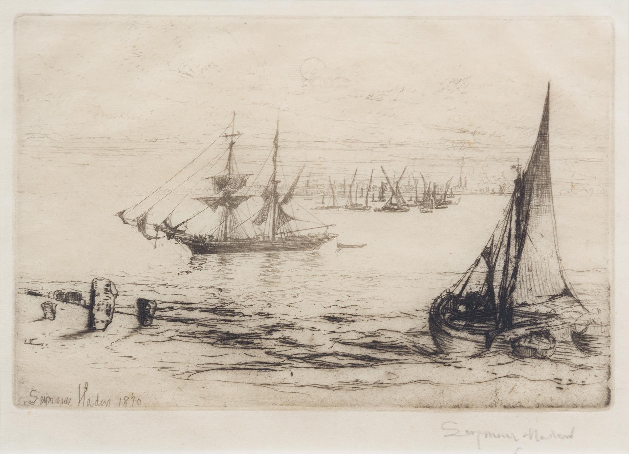 Francis Seymour Haden, (British, 1818-1910), A Brig at Anchor, c. 1870